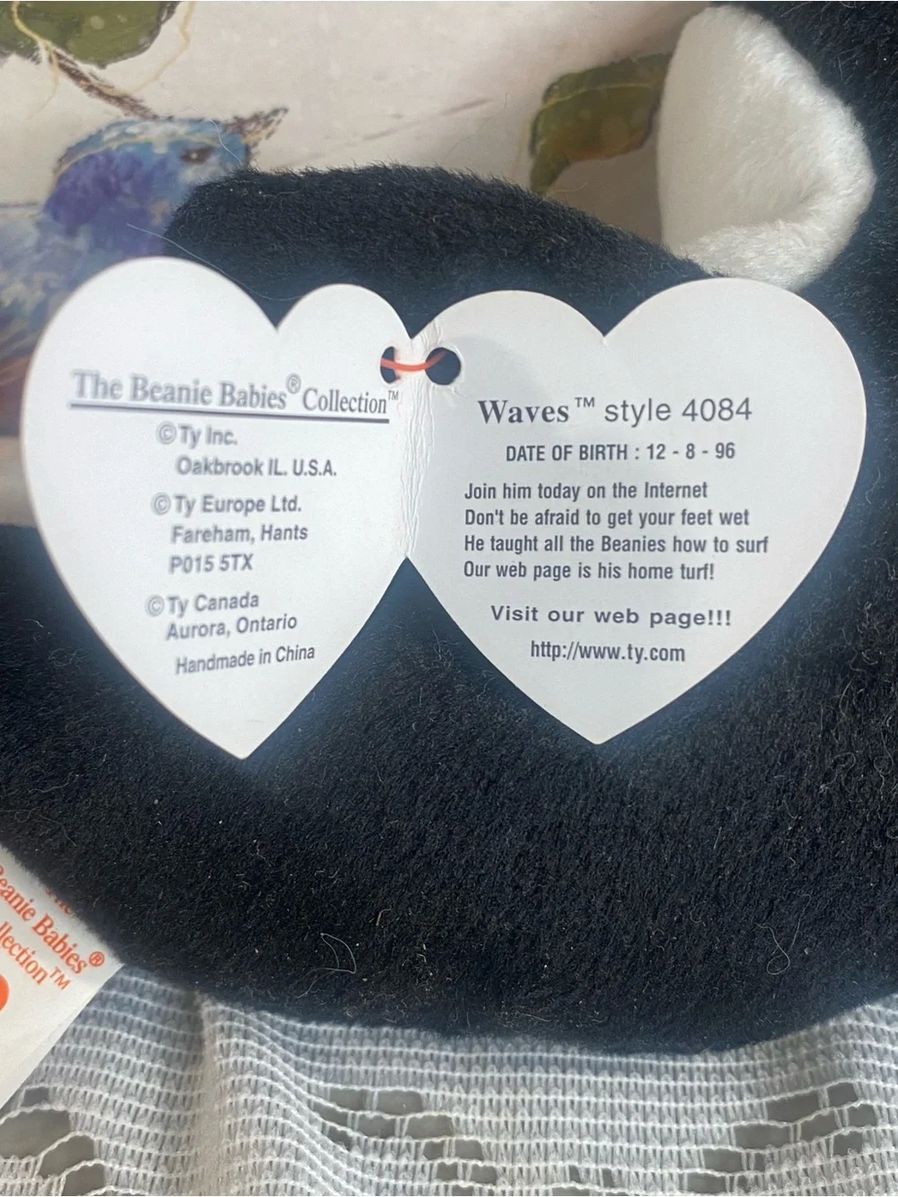 TY Beanie Baby Waves the Orca 1996 Vintage Collectible Original Retired Plush